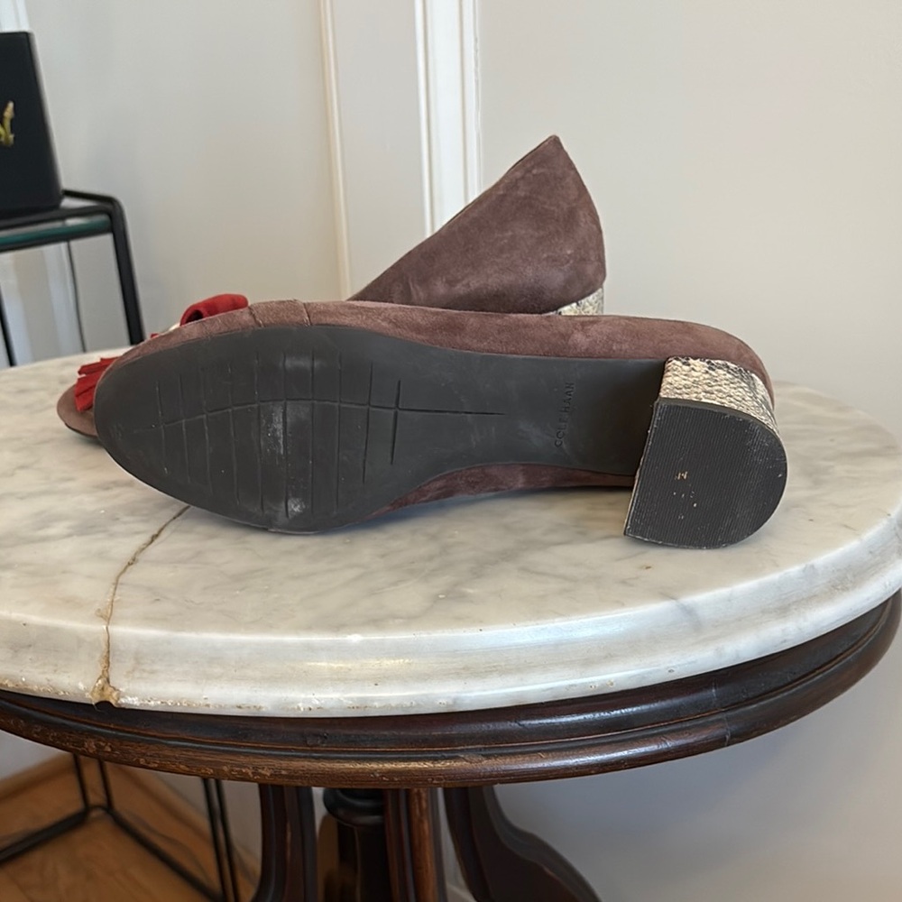Cole Haan Suede Heels with Red and Snake Skin Accents - Picture 6 of 8